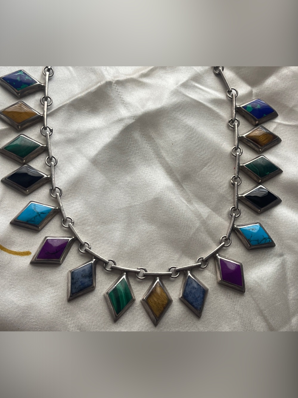 Taxco Mexico 950 Silver Inlaid Necklace Lapis, Malachite, turquoise ++++ - Picture 2 of 7